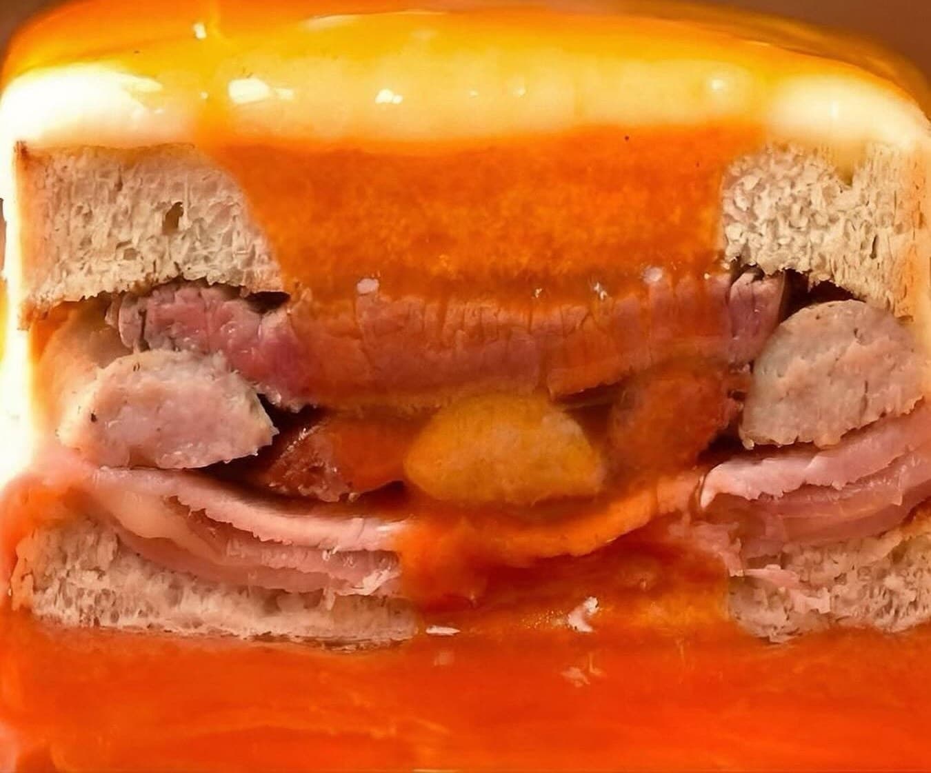 Francesinha do Relax Burguer, com molho e ovo